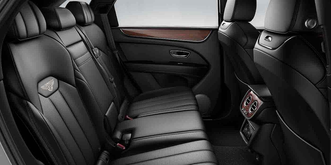 Bentley Chengdu - Jinniu Bentley Bentayga EWB interior view for rear passengers with Beluga black hide.